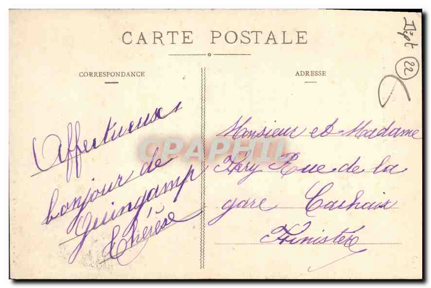 CPA Bretagne Cotes du Nord Guingamp Notre Dame de Bon Secours  — Rückseite