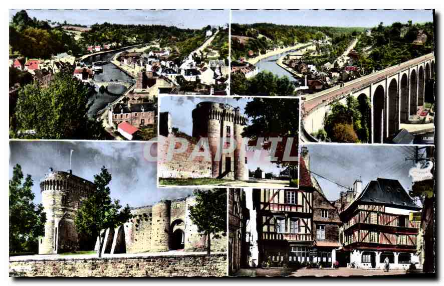Dinan — Vue panoramique avec château, viaduc et maisons à colombages — Éditions La Cigogne, Nantes