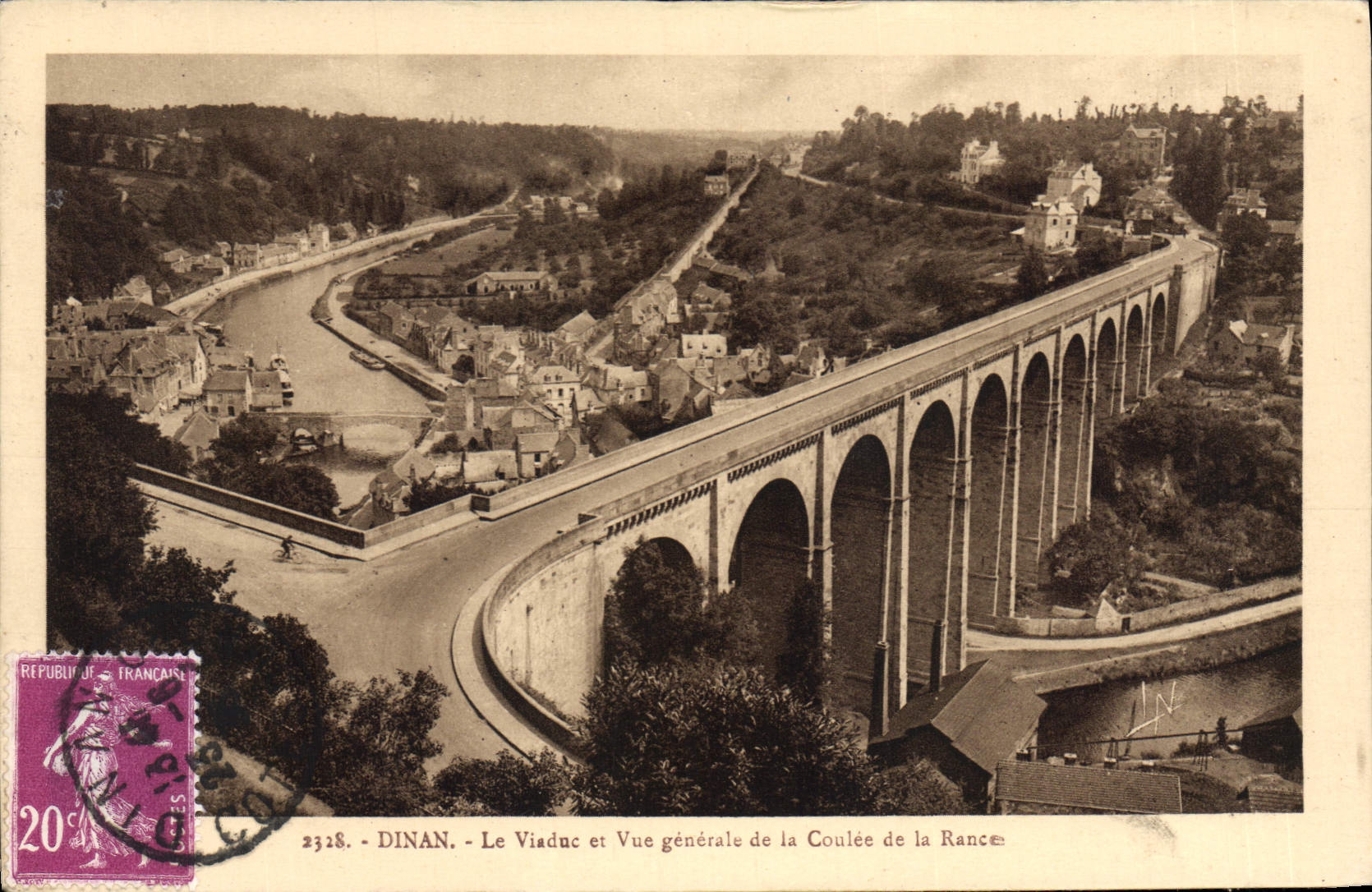 Dinan - Le Viaduc et Vue générale de la Coulée de la Rance — éditeur Lantecad, n° 2328