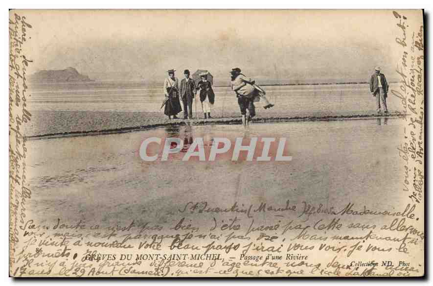 Shores of Mont-Saint-Michel — Crossing a River — Neurdein Photographic Establishments, Paris