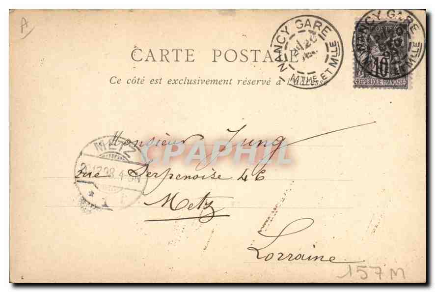 CPA Nancy La Porte de la Giraffe Carte 1898 — Rückseite