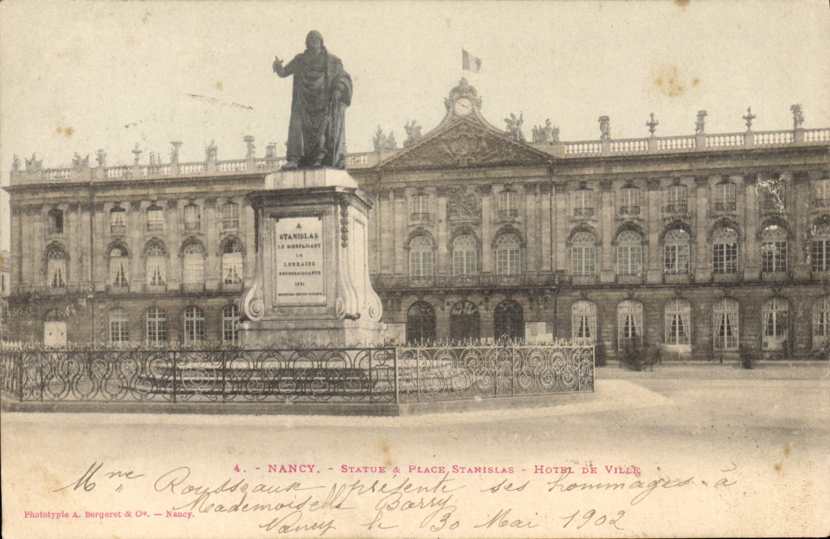 Nancy — Statue de Stanislas Leszczynski & Hôtel de Ville — Phototype A. Bergeret & Cie, n°4