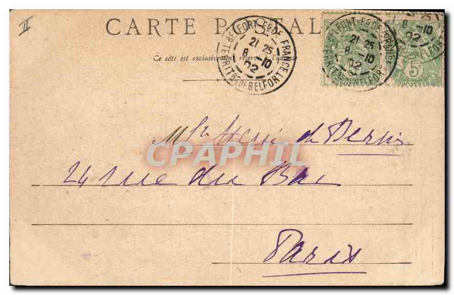 CPA Belfort Le Lion de Bartholdi et le Chateau  — Verso