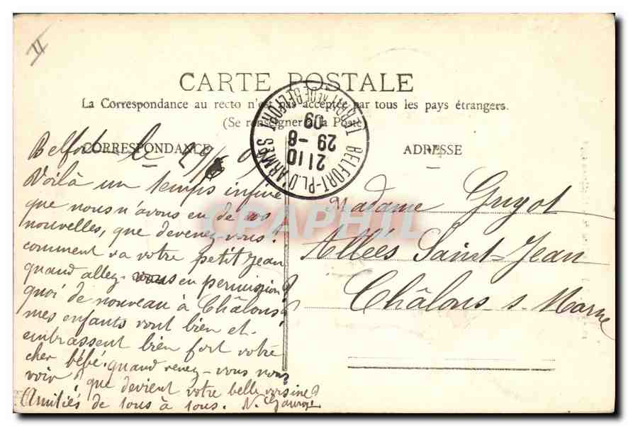 CPA Belfort La tour de la Miotte en 1870 — Verso