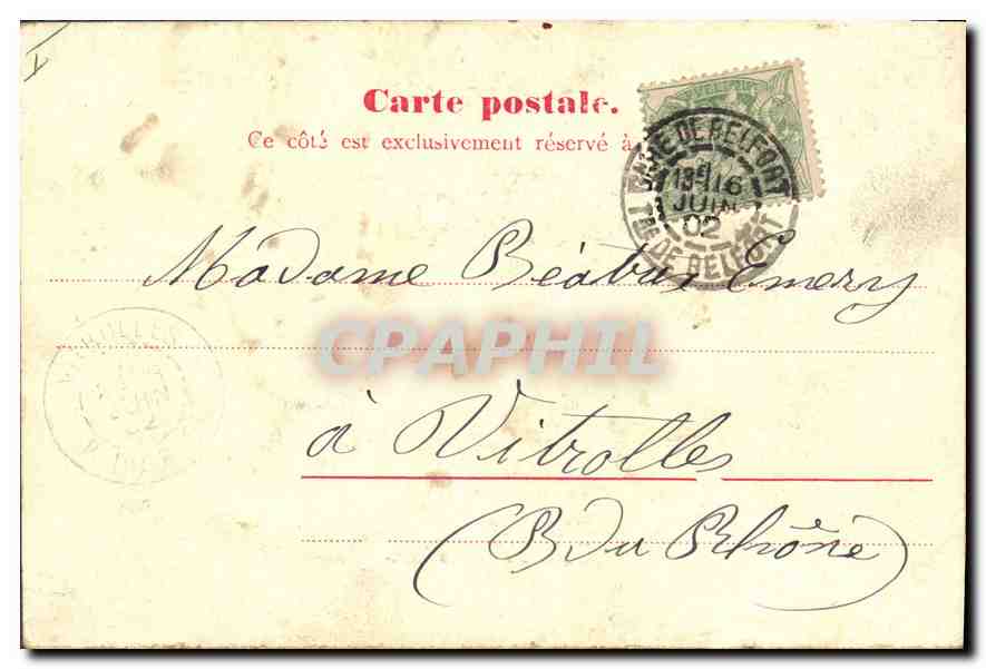 CPA Belfort Le Lion  — Verso