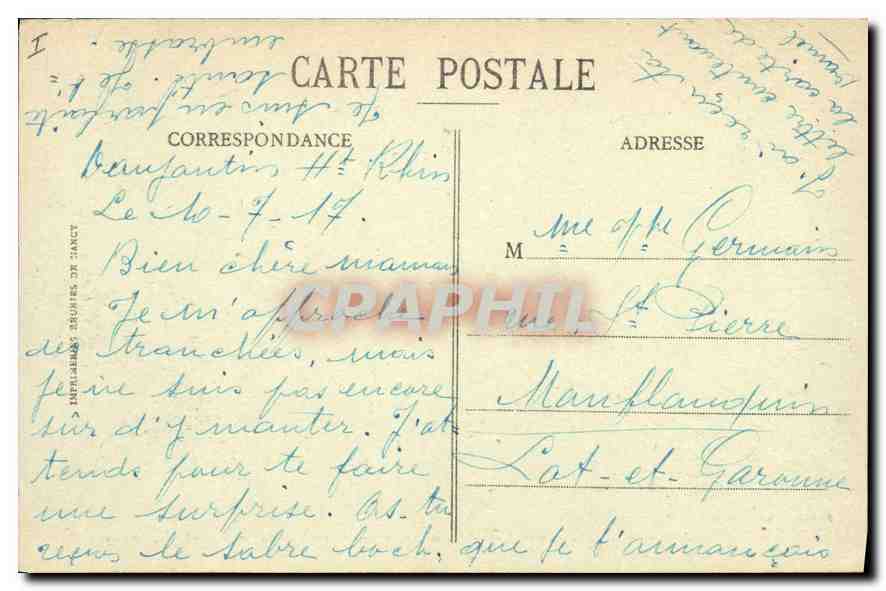 CPA Belfort Le Lion Euvre de Bartholdi  — Rückseite