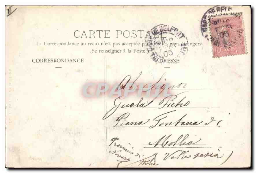CPA Belfort La Tour de la Miotte  — Verso