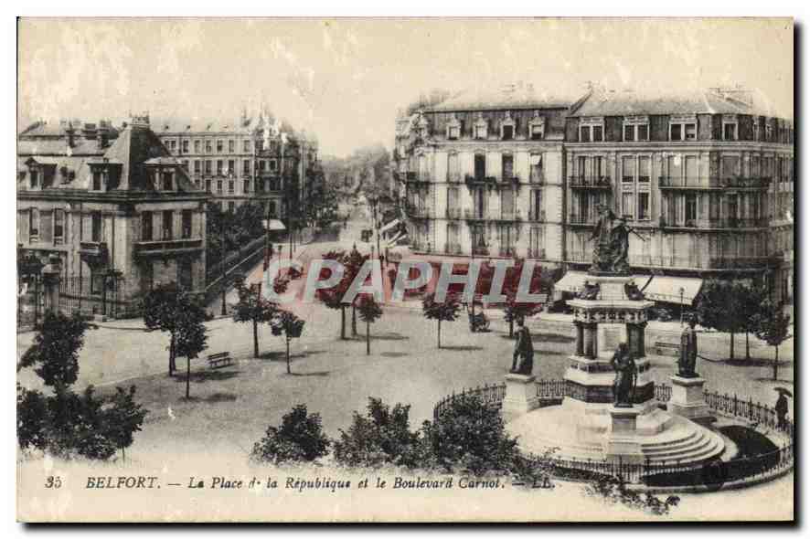 CPA Belfort La Place ed la Republique et le Boulevard Carnot 