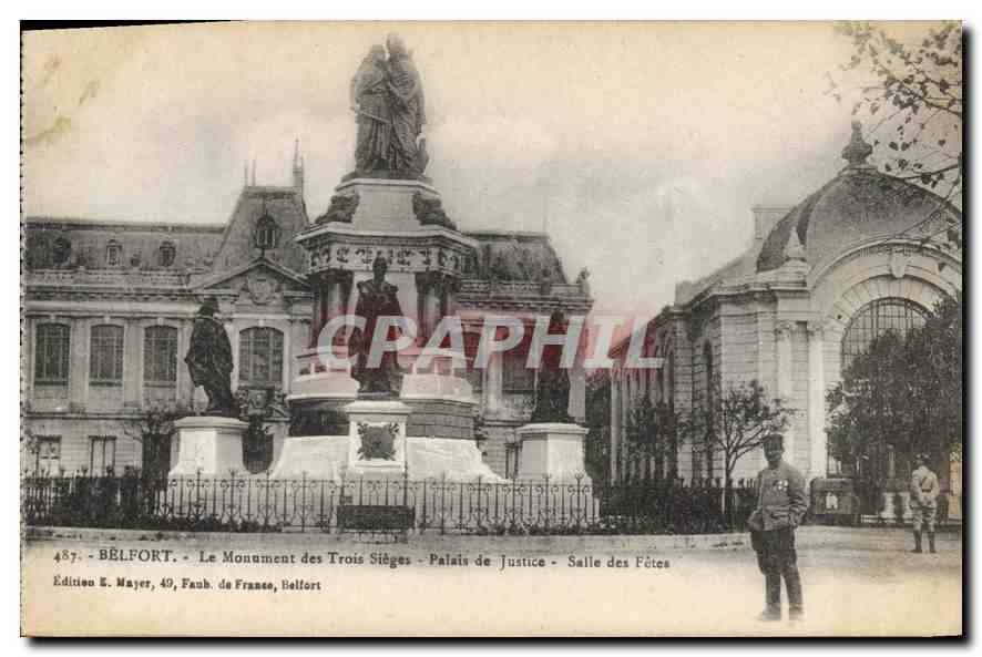 CPA Belfort Le monument des Trois Sieges Palais de Justice Salle des Fetes Militaria