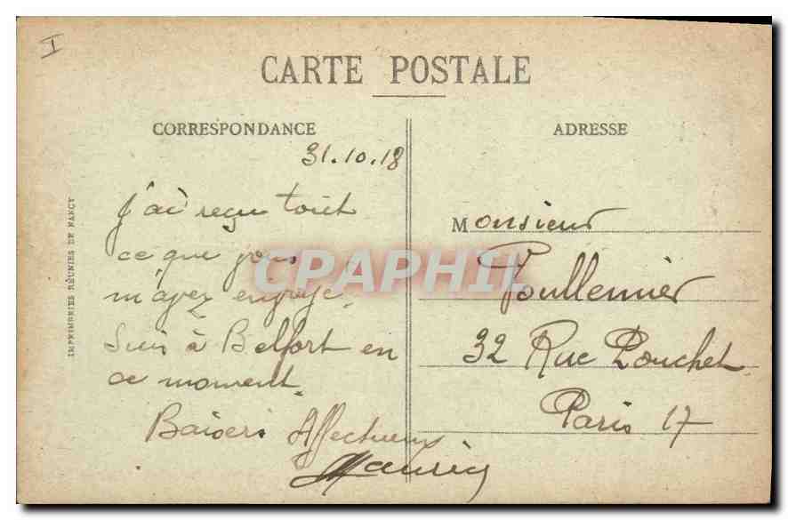 CPA Belfort La Miotte et la Vallee  — Rückseite