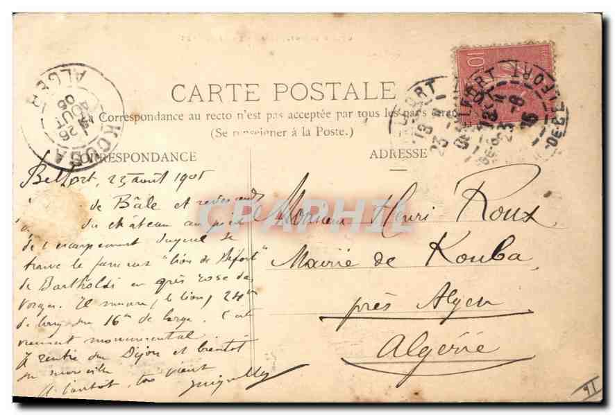 CPA Belfort Le Chateau et le Lion  — Rückseite