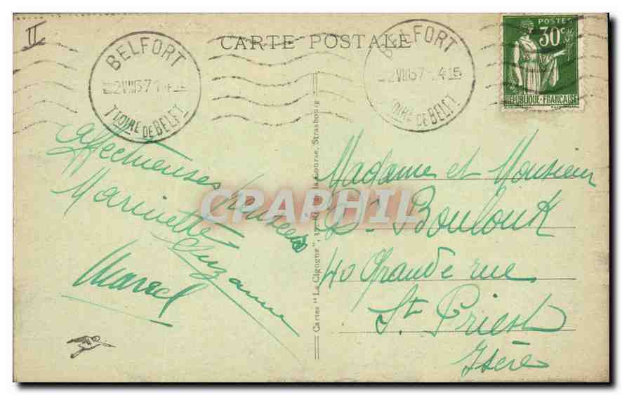 CPA Belfort Place d'Armes Eglise St Christophe  — Verso