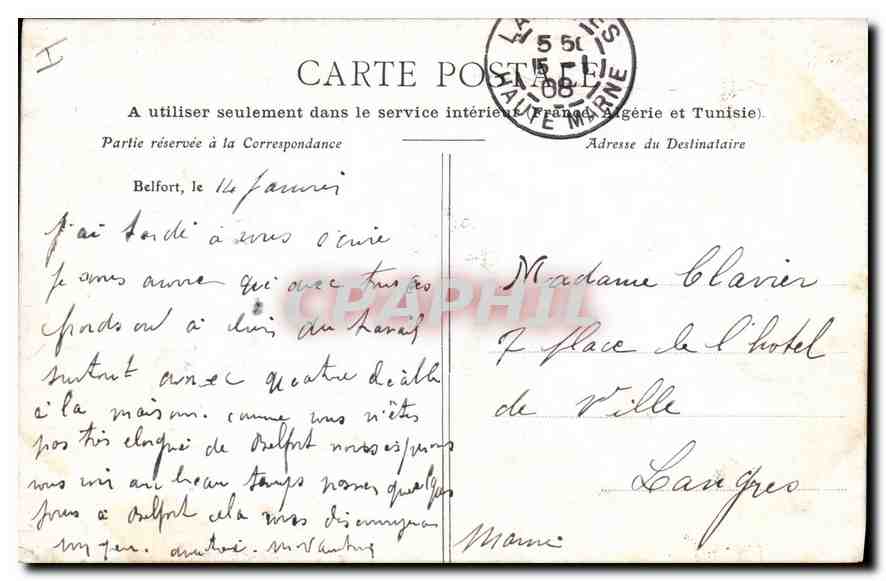CPA Belfort La Tour de la Miotte  — Verso