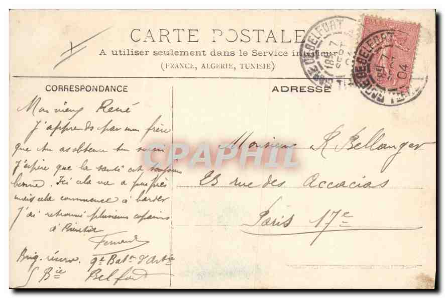 CPA Belfort Le Lion  — Verso