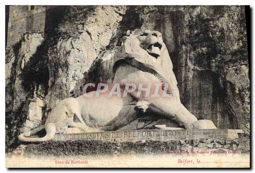 Lion de Bartholdi — Monument aux Défenseurs de Belfort 1870-71 — Galeries Hébermann-Droin, n° 100