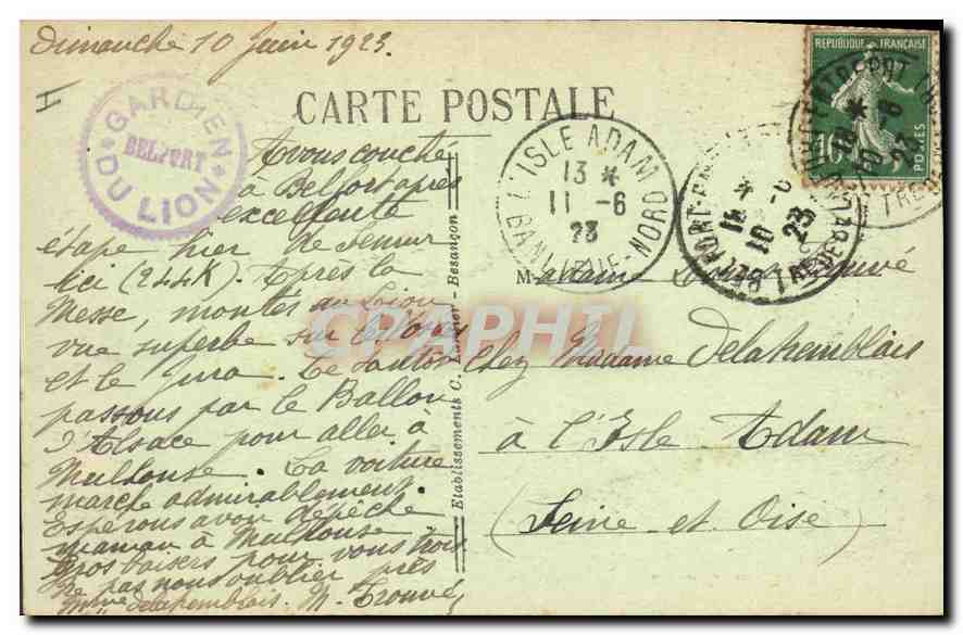 CPA Belfort Le Lion  — Verso