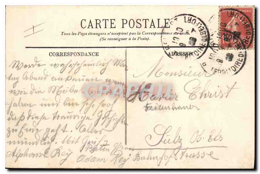 CPA Belfort Le Chateau et le Lion  — Verso
