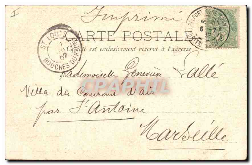 CPA La Tour de la Miotte Belfort  — Rückseite