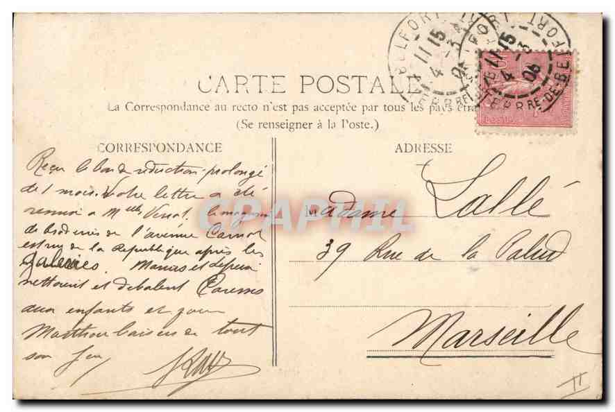 CPA Belfort Hopital Militaire  — Verso