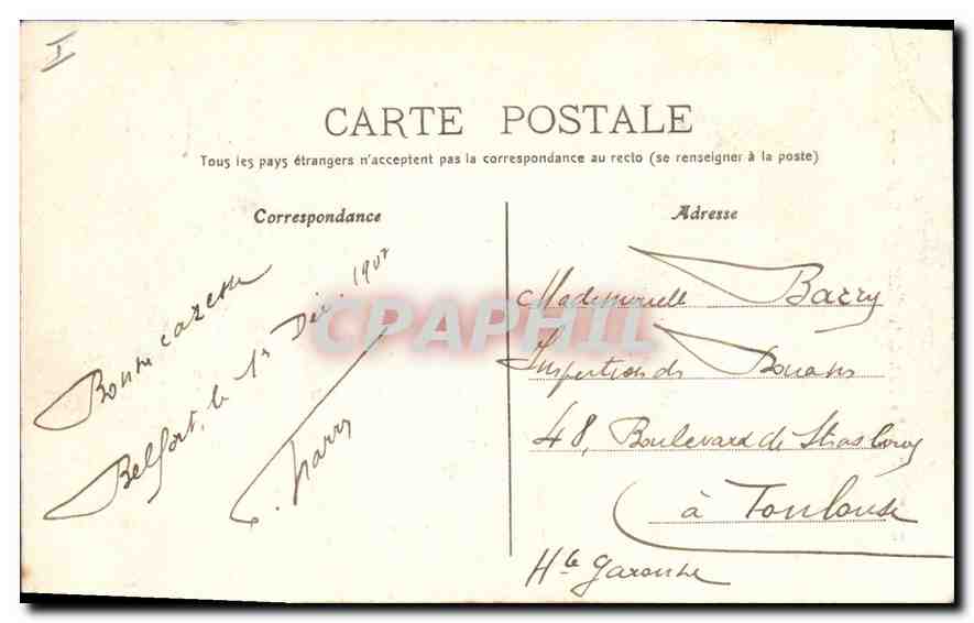 CPA Belfort La Tour de la  Miotte apres le siege en 1871  — Rückseite