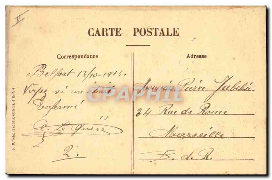 CPA Belfort La Porte de France  — Back