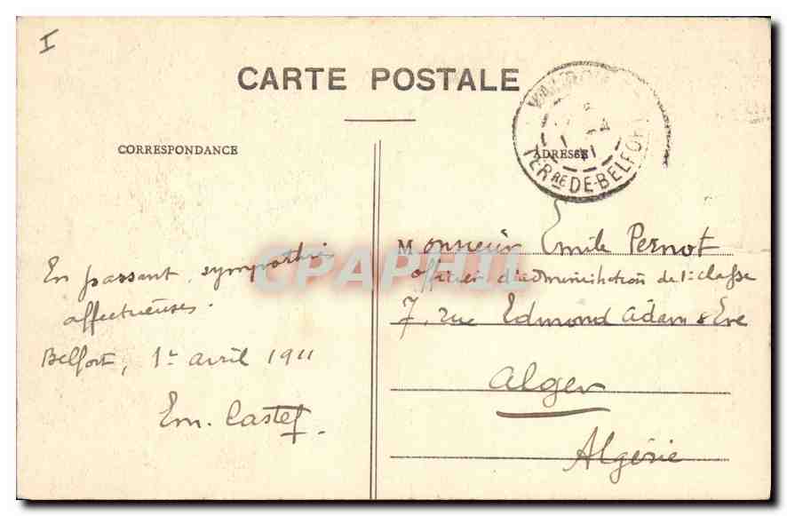 CPA Belfort La Tour de la Miotte  — Verso