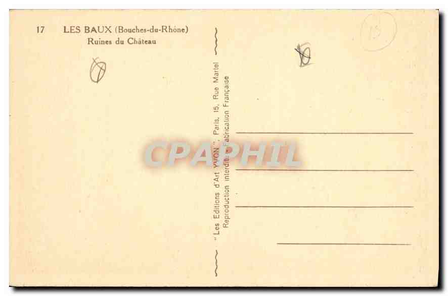Les Baux (Bouches-du-Rhône) — Ruines du Château — Éditions d'Art YVON, Paris — Verso