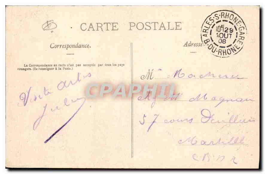 CPA Arles Allee des Aliscamps Tombeau des Consuls  — Verso