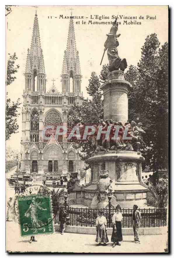 CPA Marseille L'Eglise St Vincent de Paul et le Monumentales Mobiles 