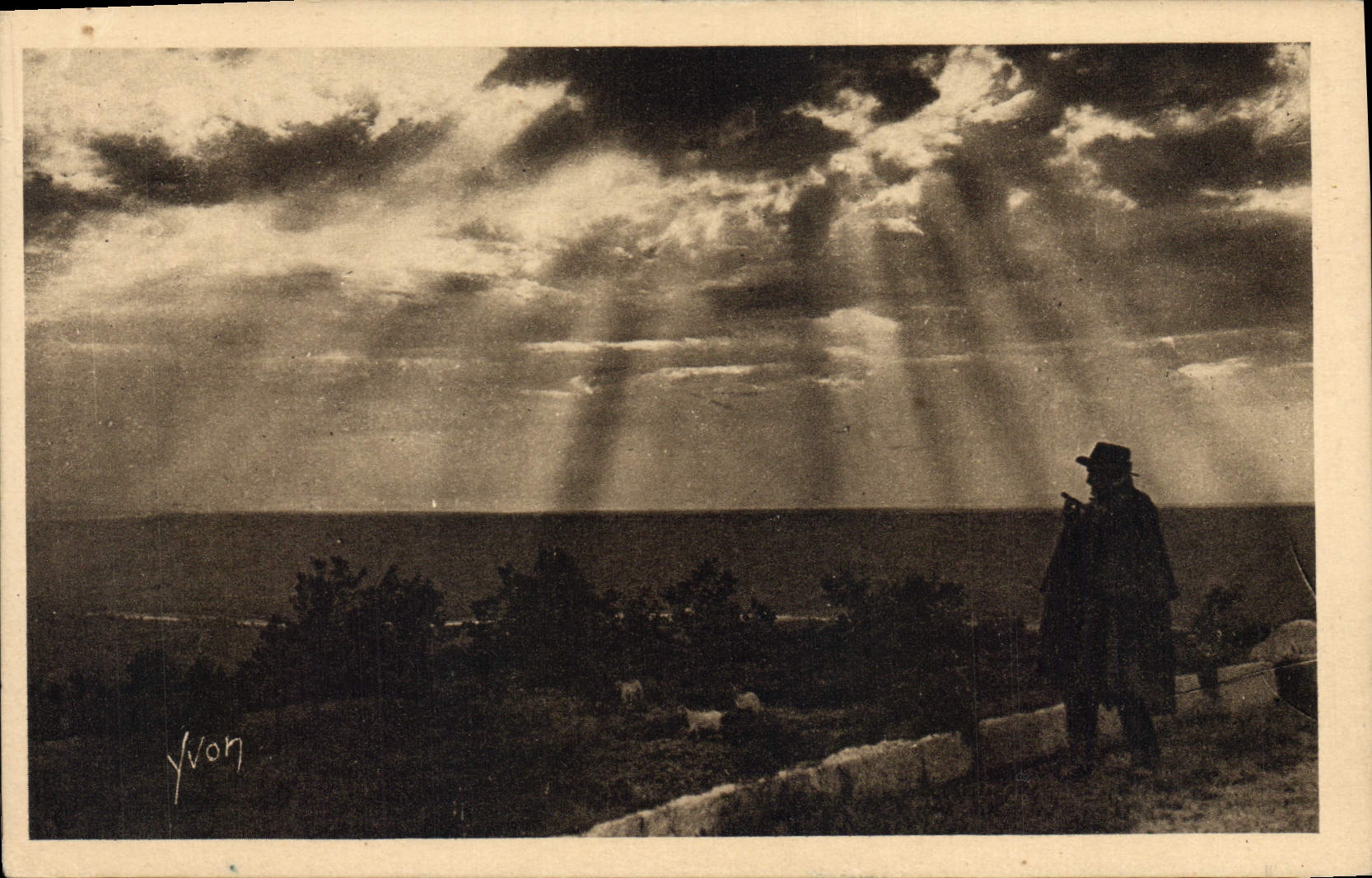Paysage avec rayons de soleil — Provence — Yvon