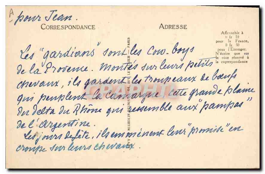 CPA En Provence Types de Guardians Folklore — Rückseite