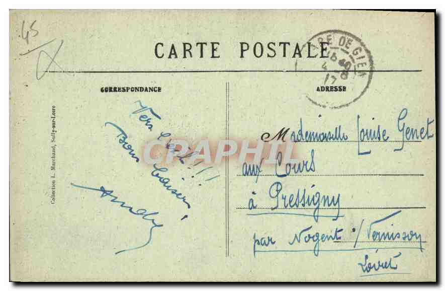 Gien (Loiret) — Square du Port au Bois — éditeur inconnu, n° 1720 — Verso
