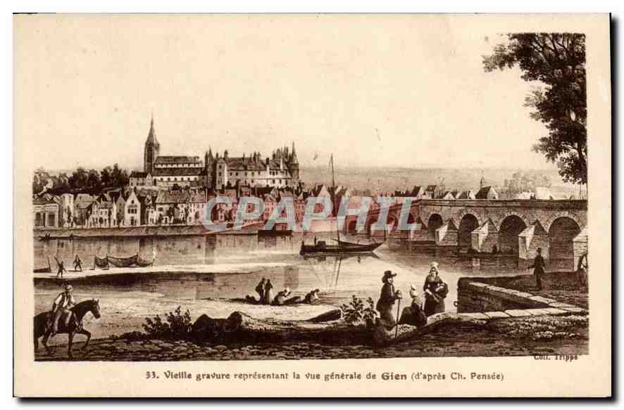 Vue générale de Gien — gravure ancienne — Coll. Trippa