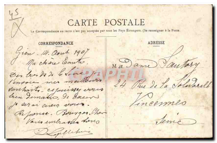 CPA Gien Loiret Vue generale  — Rückseite