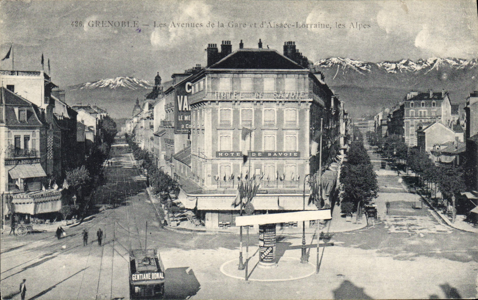 Grenoble — Die Avenuen der Station und von Elsass-Lothringen, die Alpen — J. GAUDE, phot.édit.