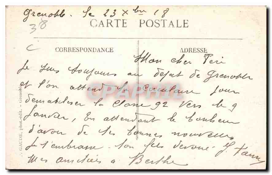 Grenoble — Die Avenuen der Station und von Elsass-Lothringen, die Alpen — J. GAUDE, phot.édit. — Rückseite