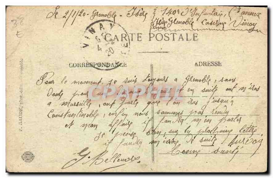 CPA Grenoble Avenue Alsace Lorraine  — Back