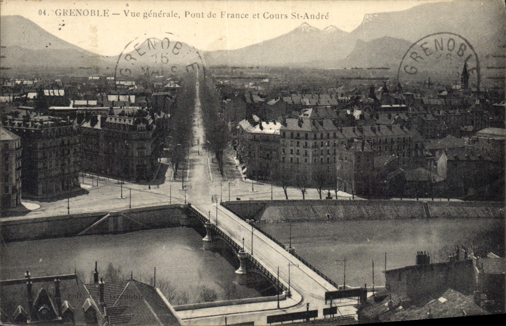 Grenoble — Vue générale, Pont de France et Cours St-André — Éditeur non identifié, n° 04
