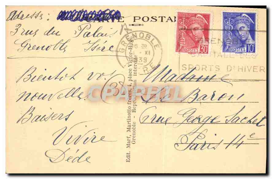 CPA Grenoble Vue generale Le Moucherotte  — Verso