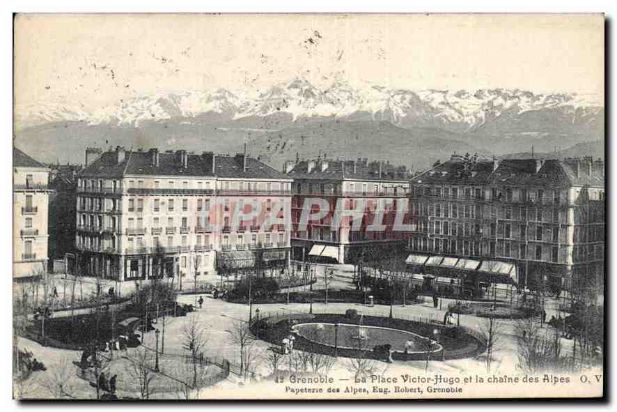 Grenoble — Place Victor-Hugo and the Chain of the Alps — Eug. Robert, Grenoble