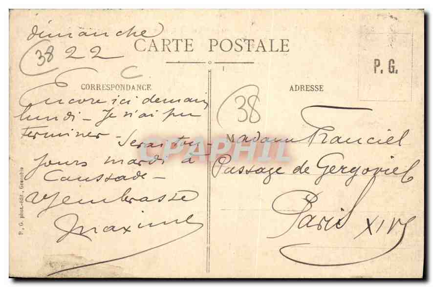 Grenoble - Vue générale - Les Forts et la Chaîne des Alpes — P.G. éditeur, n° 301 — Rückseite