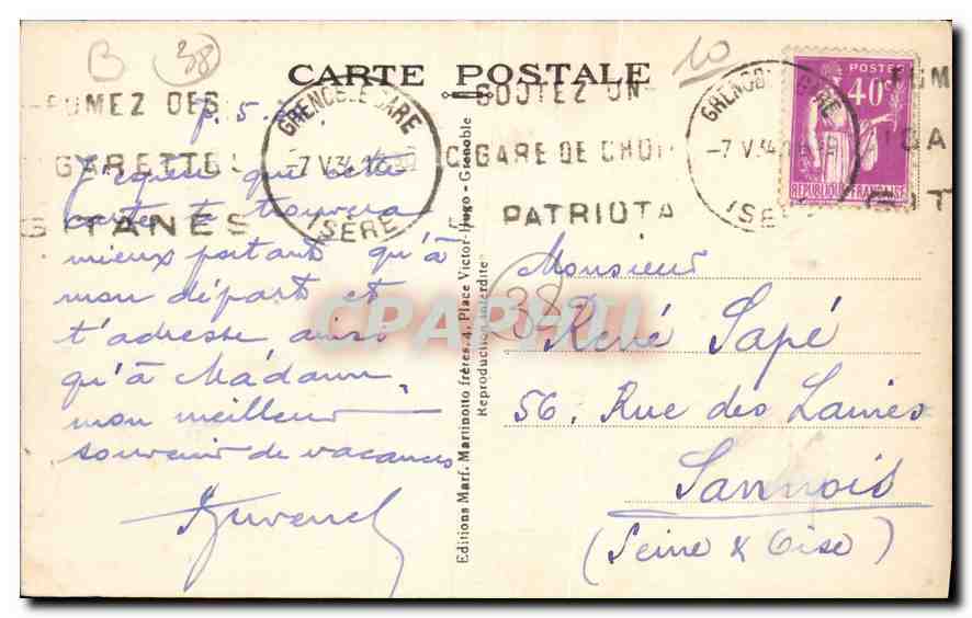 CPA Grenoble La Place Victor Hugo Le Rabot la Bastille et le Saint Eynard  — Verso