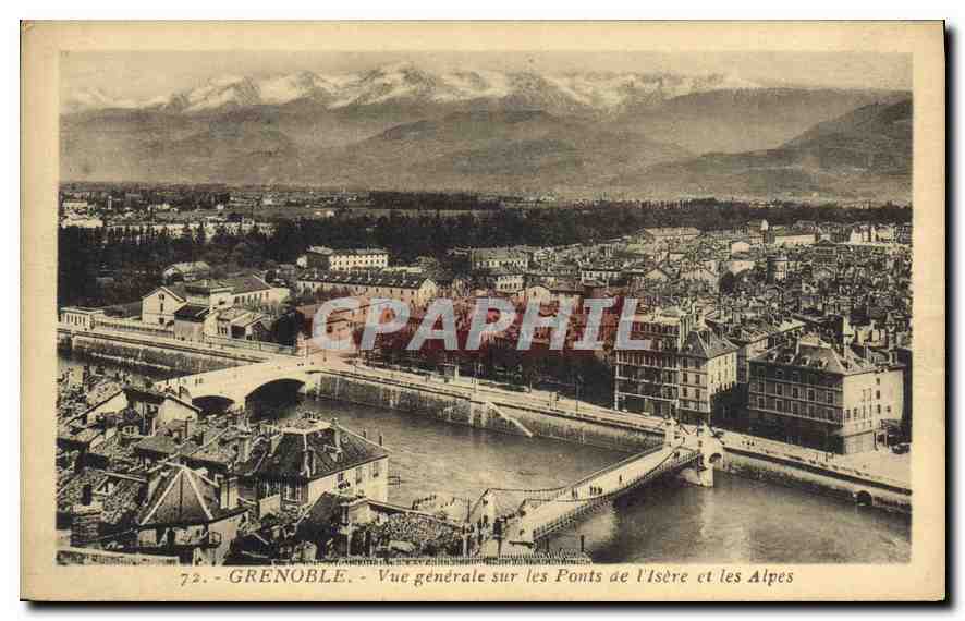 CPA Grenoble Vue generale sur les Ponts de l'Isere et les Alpes 