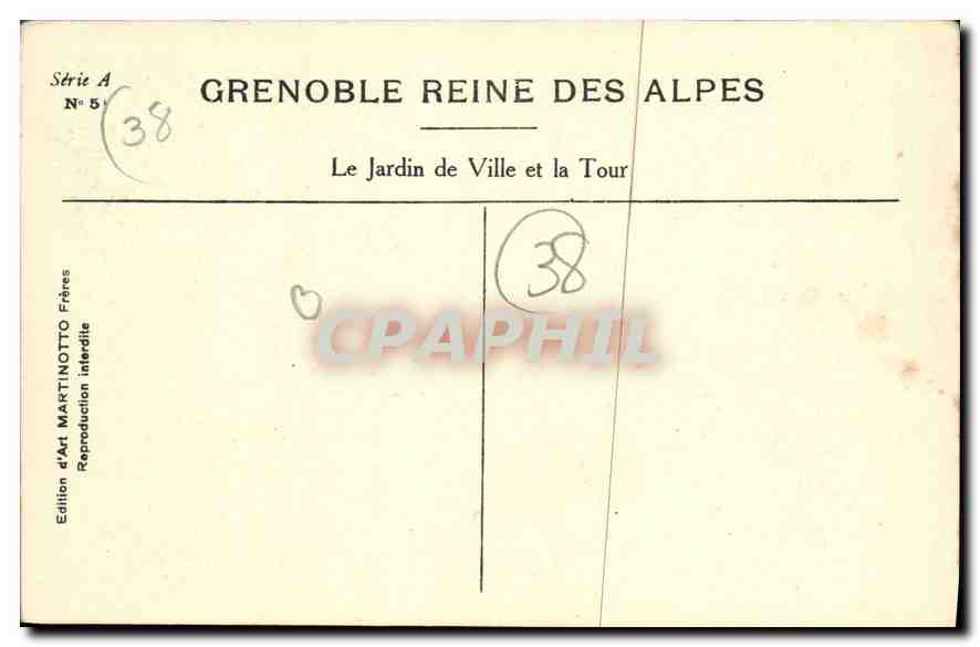 CPA Grenoble Le Jardin de Ville et la Tour  — Verso