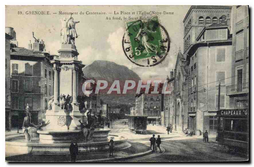 Grenoble — Monument du Centenaire — La Place et l'Église Notre-Dame