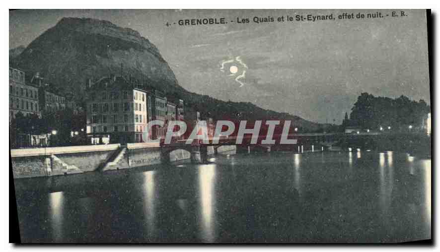 Grenoble — Les Quais et le St-Eynard, effet de nuit — E. B.