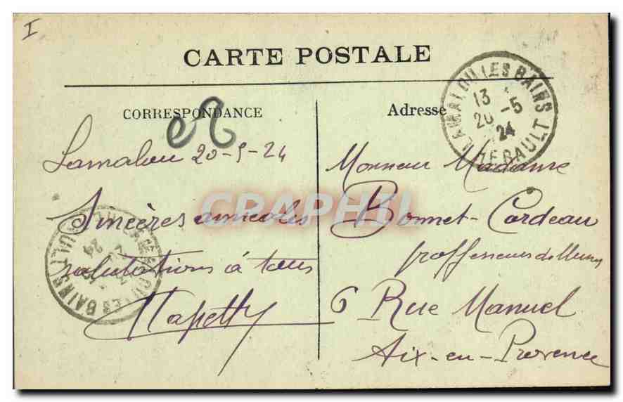 CPA Lamalou les Bains Herault l'Allee des Soupirs Velo Cycle — Back