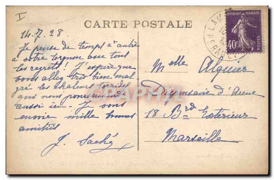 CPA Lamalou le Haut Herault Cascede au Petit Vichy Velo cycle — Back