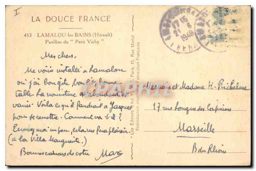 CPA Lamalou les Bains Herault Pavillon du Petit Vichy  — Rückseite