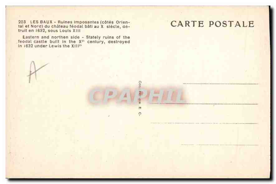 CPA Les Baux Ruines imposantes du chateau feodal bati au X siecle  — Verso